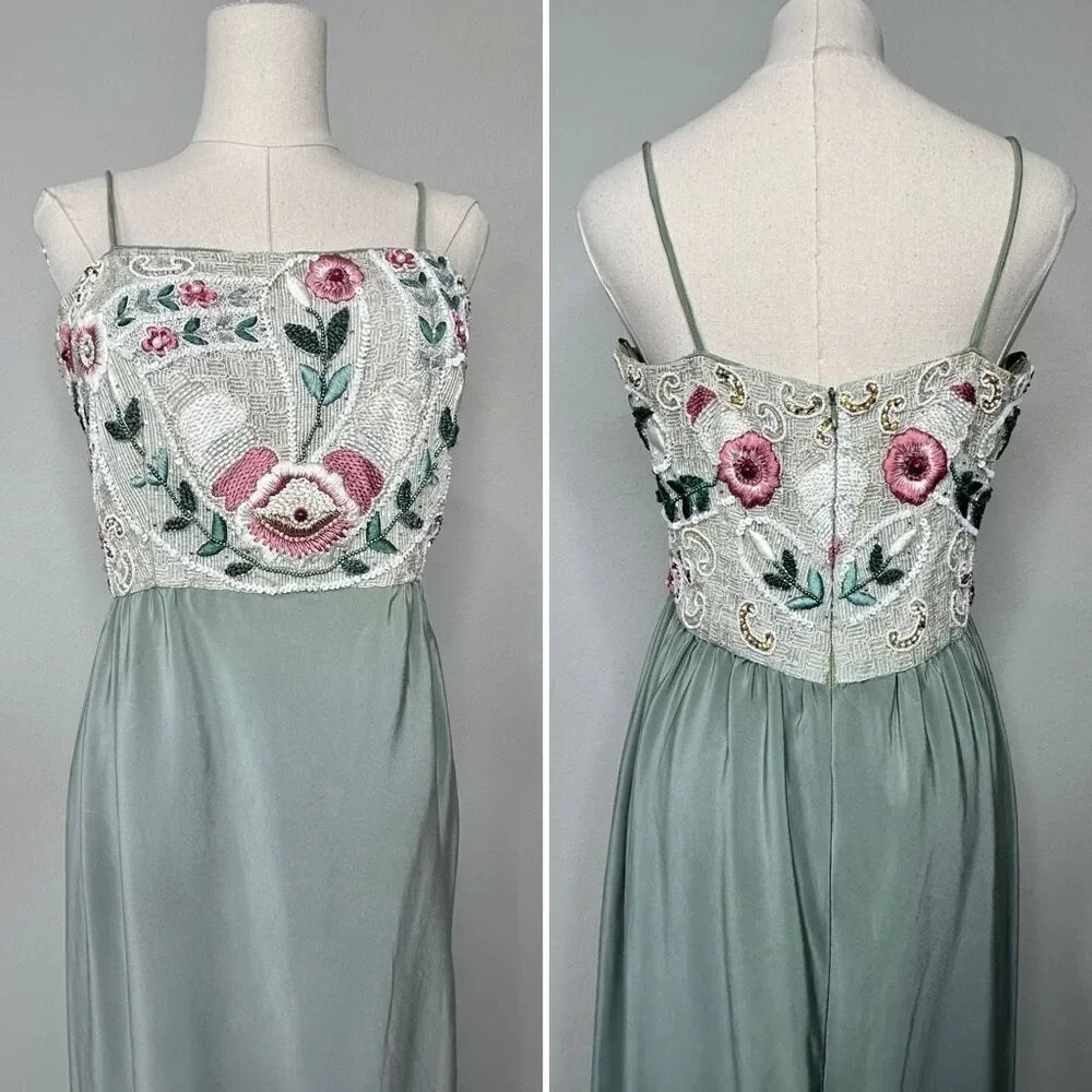 Vintage Richilene Beaded Jacket Silk Slip Dress Set Embroidered Formal XS/ S